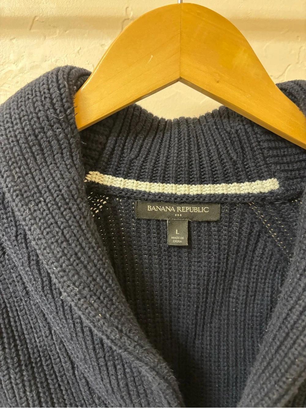 Banana Republic Navy and Gray Shawl-Collar Colorblock Cardigan